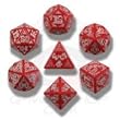Q-Workshop Polyhedral 7-Die Set: Carved Celtic Dice - Red & White - Dice Set!