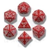 Q-Workshop Polyhedral 7-Die Set: Carved Celtic Dice - Red & White - Dice Set!