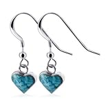 South Western Native American Turquoise Heart Sterling Silver French Ear Wire Hook Dangle Earrings