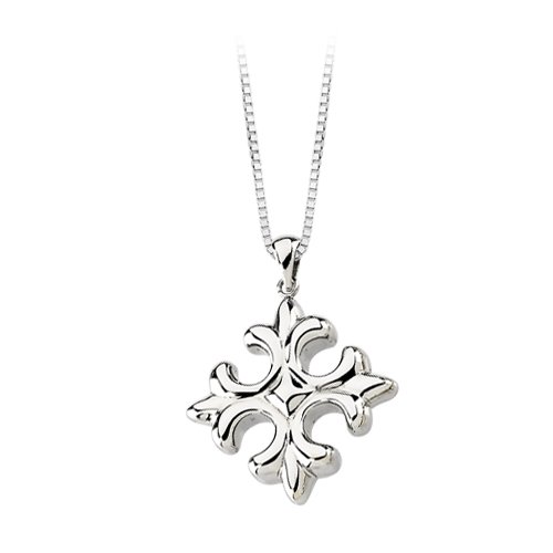14K White Gold 26.25 x 26 MM ”Fleur-De-Lis” Electroform Pendant with Chain