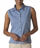 High Quality Ladies' Sleeveless Cypress Denim with Darts - Light Blue