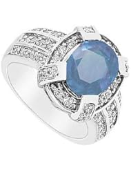 Sapphire and Diamond Ring 14K White Gold - 3.75 CT TGW