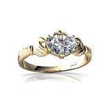 14K Yellow Gold Pear Genuine Aquamarine Celtic Claddagh Ring