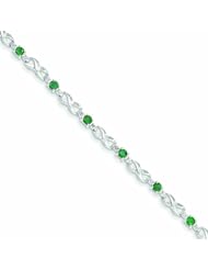Genuine 14K White Gold White Gold With Diamond And Emerald Gemstone Bracelet 4 Grams Of Gold 100% Satisfaction Guaranteed.