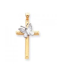 14k Two-tone Gold Cross w/Butterfly Pendant