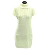 SayWhat Knit Cap Sleeve Dress W/Cable Knit Bodice Medium Ivory