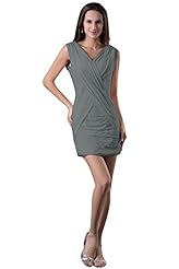 V-neck Pleated Ruched Sheath Sleeveless Cocktail Above the Knee Short Evening Dress/Homecoming Dress/Prom Dress/Mini Dress 