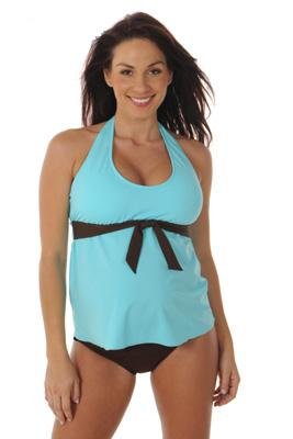 Prego Maternity Tie Halter Tankini Aqua Bathing Suit