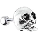 Sterling Silver 925 Jet Cubic Zirconia Skull Cartilage Earring