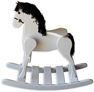 FireSkape Medium Deluxe Amish Crafted Solid Maple White Finished Rocking Horse with Black Mane