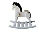 FireSkape Medium Deluxe Amish Crafted Solid Maple White Finished Rocking Horse with Black Mane