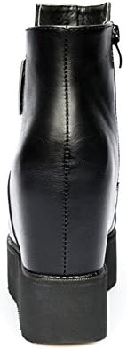 Queen Bootie Bootie Women's Winter Leather Boots Platform Waterproof Round Closed Toe Side-Zipped Anckle Shoes with Heighten Inside Black 6 M US