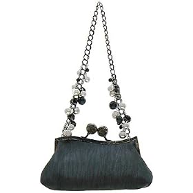 Liz Soto Black Satin Evening Bag with Beaded Handle