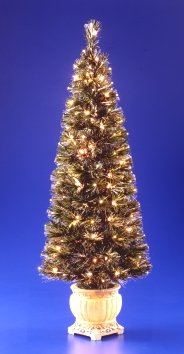 National Tree Company SZRX7-900-48 48 Inch Fiber Optic Outdoor Slim Radiance Fireworks Tree with 50 Clear Lights and Fiberglass Lighted Pot - Multi Wheel