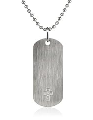 Stainless Steel Dog Tag Cross Pendant Necklace with Diamond-Accent