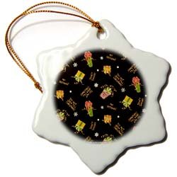 Colorful Christmas Gifts Packages on Black - 3 Inch Snowflake Porcelain Ornament