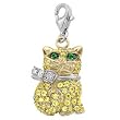 14K Two-Tone Gold Yellow Sapphire Cat Charm with Tsavorite and Diamond Accents