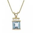 Princess Blue Topaz & Diamond Pendant in Yellow Gold with Box Chain