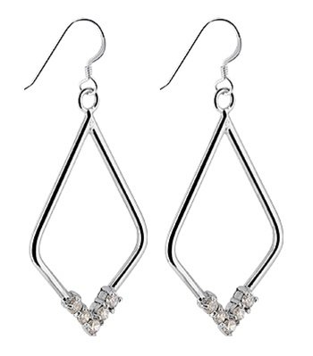 TDES007 Nickel Free Sterling Silver Clear CZ Accents Hoop French Wire Dangle Earrings
