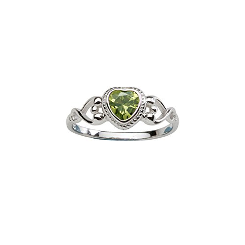 Sterling Silver August CZ Simulated Birthstone Baby Ring with Heart