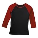 NEW District Threads - Ladies 3/4 Sleeve Raglan Tee Black/Red-L