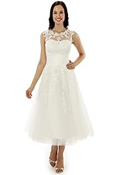 Sheer Vintage Organza Tea Length Wedding Dress 