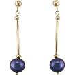 14K Yellow Gold Black Cultured Pearl Earrings