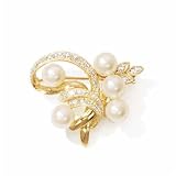14k Gold Swirl Design Diamond Pin With Pearls
