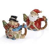 Set Of 2 Delightful Snowman And Santa Teapots Great For Teapot Collectors And Holiday Decor