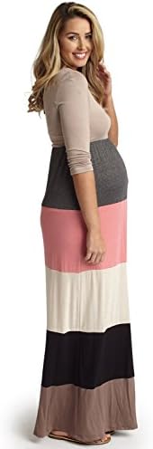 PinkBlush Maternity Mocha Grey Multi-Color Colorblock Maternity Maxi Dress, Sma