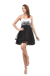 A-line Strapless Chiffon Cocktail Short Lace Sequined Tiered Applique Mesh Evening Dress/Prom Dress/Wedding Party Dress/Mini Dress 