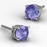 14K White Gold Genuine Round Tanzanite Stud Earrings