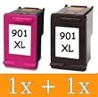 2 TS-Print� Druckerpatronen ersetzen HP 901 XL HP901 HP-901 bk + c CC654AE CC656AE 20ml schwarz / black + 18ml farbig / color