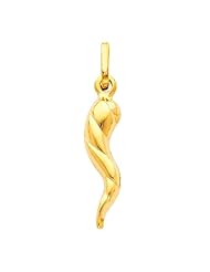 14K Yellow Gold Medium Twisted Cornicello Italian Horn Charm Pendant
