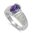 Sterling Silver Ring with White Lab Created Opal, Pear-Shaped Amethyst and Round Clear CZ - 11mm x 3mm (Sizes 5-10) Sterling Silver Ring with White Lab Created Opal, Pear-Shaped Amethyst and Round Clear CZ - 11mm x 3mm (Sizes 5-10)