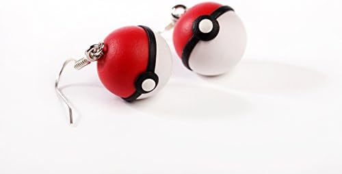 Cosplay Cute Pokemon Pokeball Handcraft Earring Polymer Clay Handmade Stud Earrings (Red)