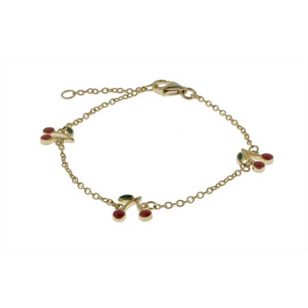 Eve's Addiction Children's Designer Style Gold Enamel Cherry Charm Bracelet