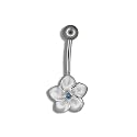 Sterling Silver Hawaiian Plumeria Flower Blue CZ Belly Ring