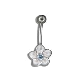 Sterling Silver Hawaiian Plumeria Flower Blue CZ Belly Ring