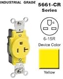 Leviton 5661-CR 15 Amp, 250 Volt, Narrow Body Single Receptacle, Straight Blade, Industrial Grade, G