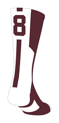 TCK Player Id Maroon/White Custom Number Crew Sock