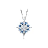14K White Gold 1/10 ct. Diamond and 1/5 ct. Sapphire Shinning Star Necklace - 20''