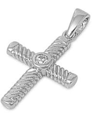 Sterling Silver Latin Cross Clear CZ Pendant Polished Charm Pure 925 New 23mm with 1.4mm Box Chain