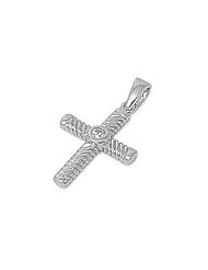 Sterling Silver Latin Cross Clear CZ Pendant Polished Charm Pure 925 New 23mm with 1.2mm Rope Chain