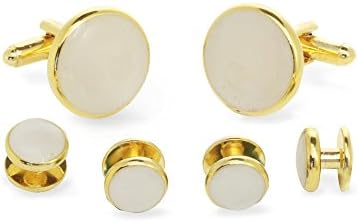 Gold-Tone Cufflinks and Studs Set for Tuxedo Shirts - Gold-Tone and White