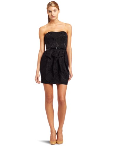 Jessica Simpson Womens Strapless Dress With Ruffle Front, Black, 8