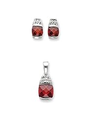 Sterling Silver Red & Clear Cz Pendant & Earring Set, Best Quality Free Gift Box Satisfaction Guaranteed