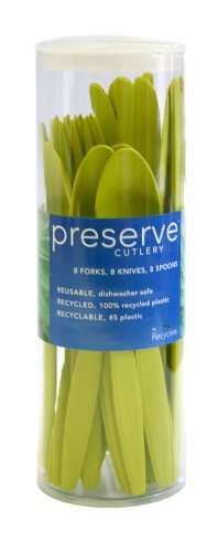 Preserve Cutlery Made with Recycled Plastics, Pear Green, 24-Pack (8 Forks, 8 Knives and 8 Spoons)