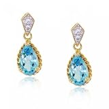 Yellow Gold Dangle Stud Earrings Blue Topaz / Diamond