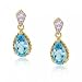 Yellow Gold Dangle Stud Earrings Blue Topaz / Diamond